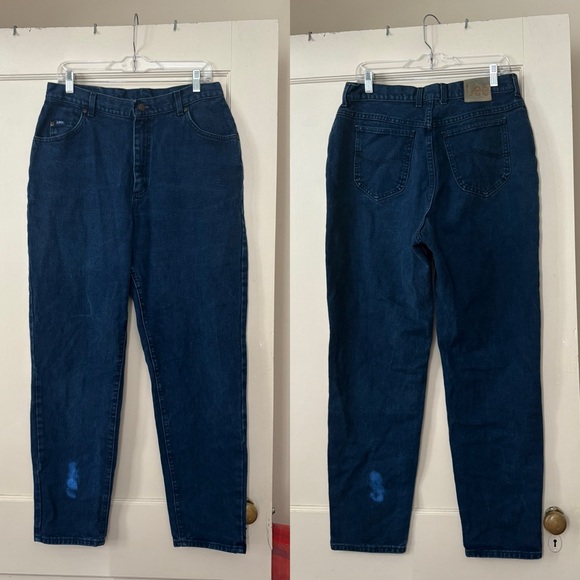 Vintage 80s Lee Overdyed Blue Highwaisted Mom Jeans 32” Waist - Picture 2 of 9
